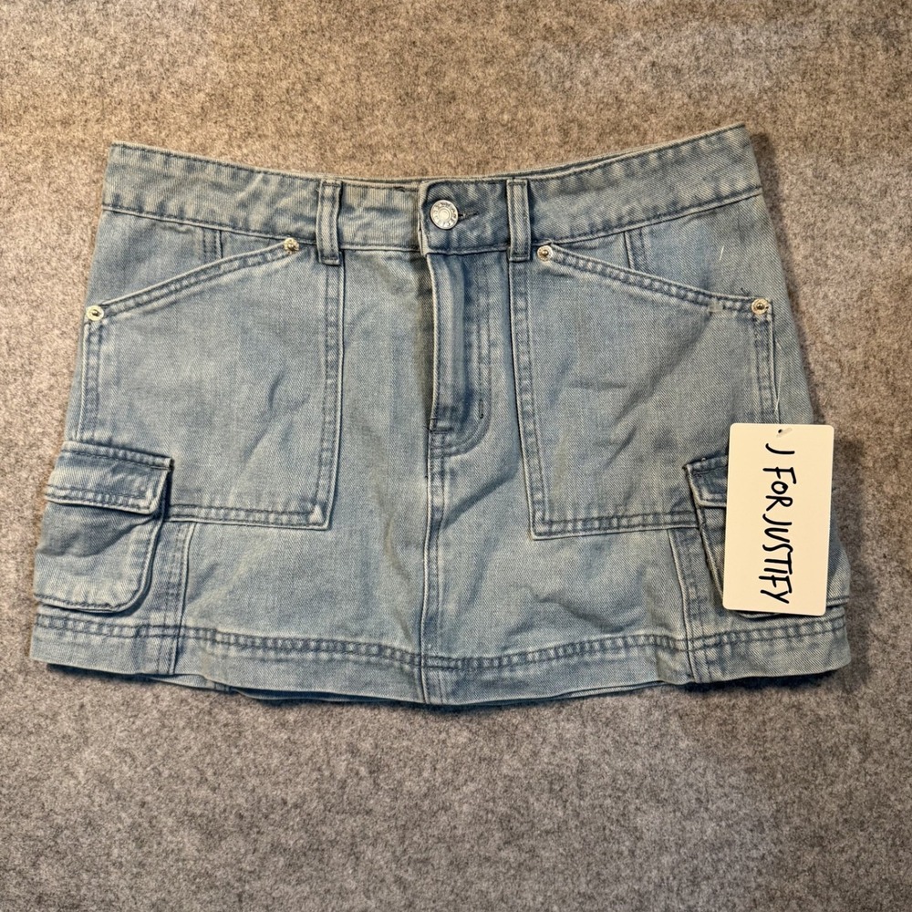 J For Justify Cargo Denim Mini Skirt Medium Light Blue Utility‎ Pockets